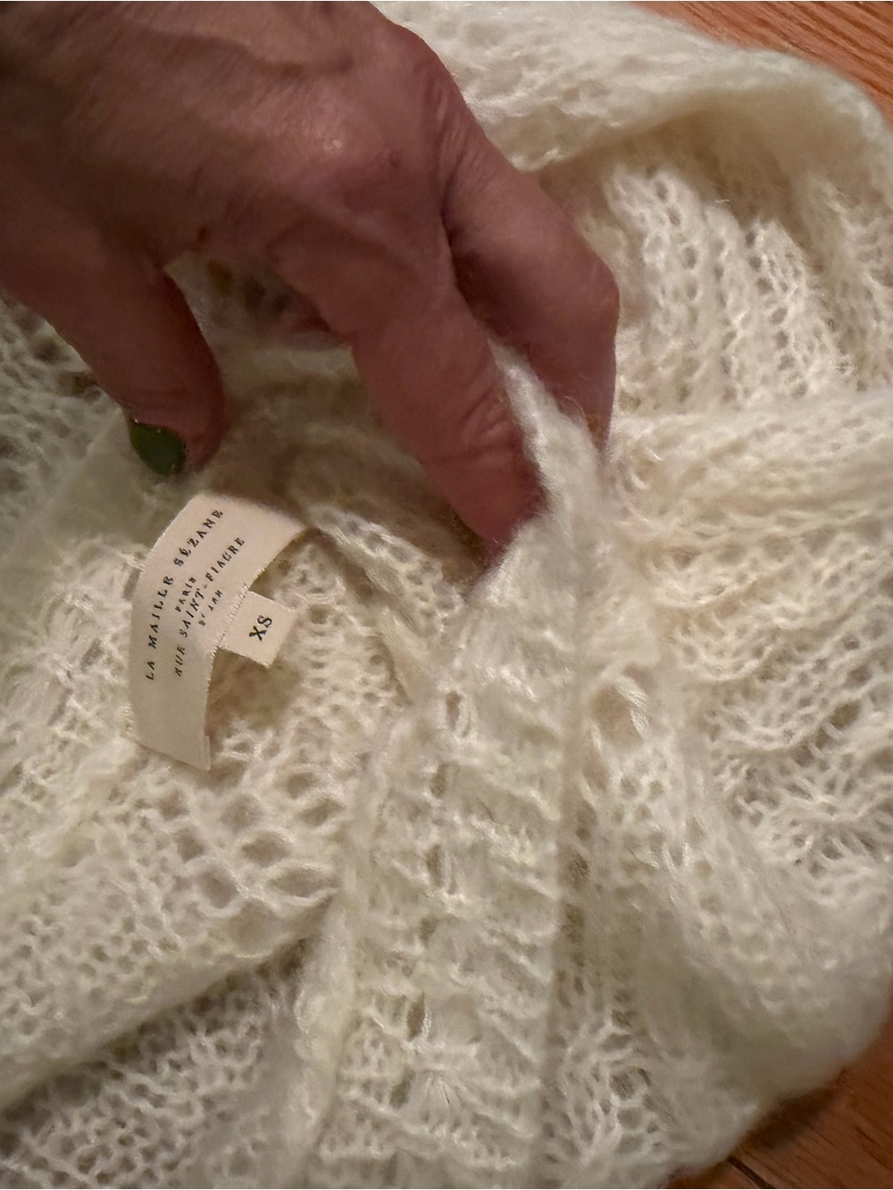 RARE**Sezane Cream Openwork Cable Knit, mohair, v-back Sweater - Picture 7 of 7